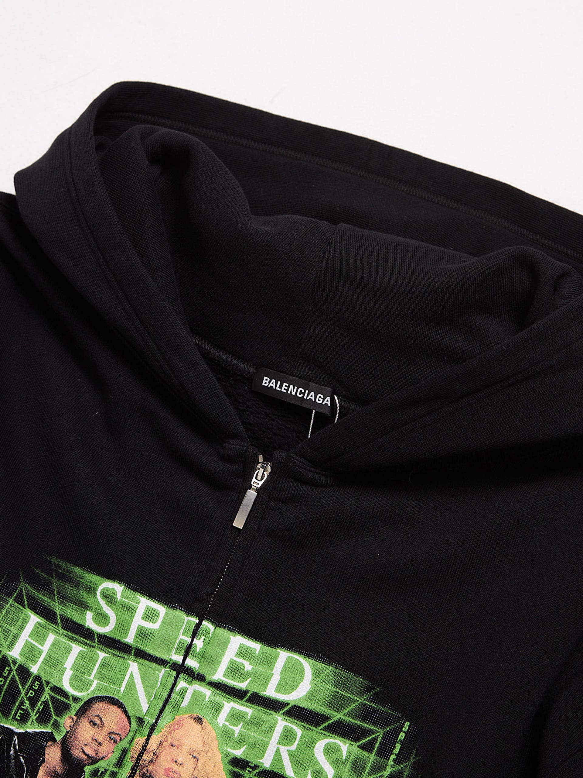 Balenciaga Black Speed Hunters Printed Zipped Cotton Hoodie