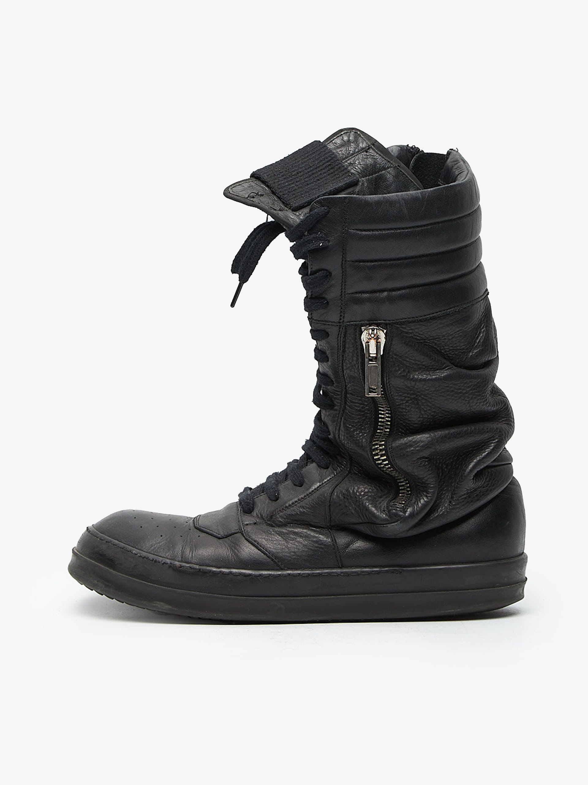 Rick Owens Black Wrinkled Cargo Basket Leather Sneakers