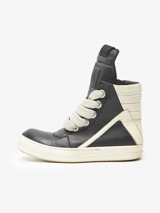Rick Owens Black and Milk Jumbo Lace Geobasket Sneakers