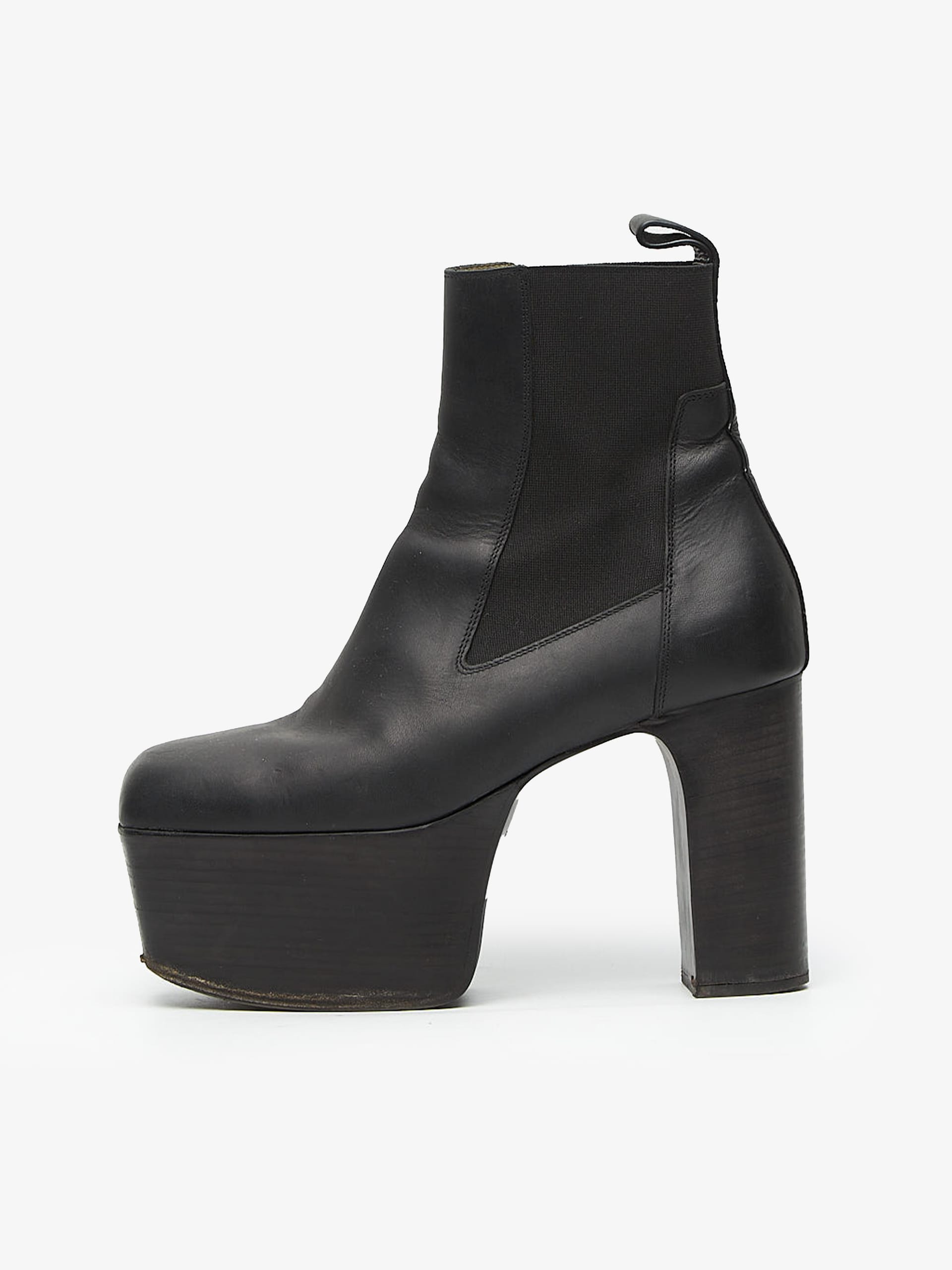 靴 rick owens kiss boots heels 44 Rick Owens Black Square Toe Kiss Heel Leather Boots