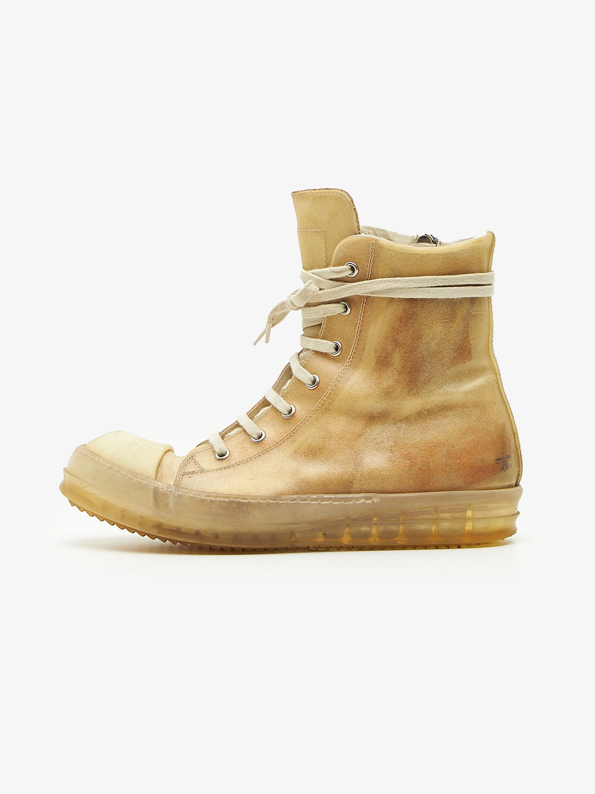 靴 Rick owens EDFU leather Ramones Rick Owens Camel Edfu Mainline Ramones High Top Leather Sneakers